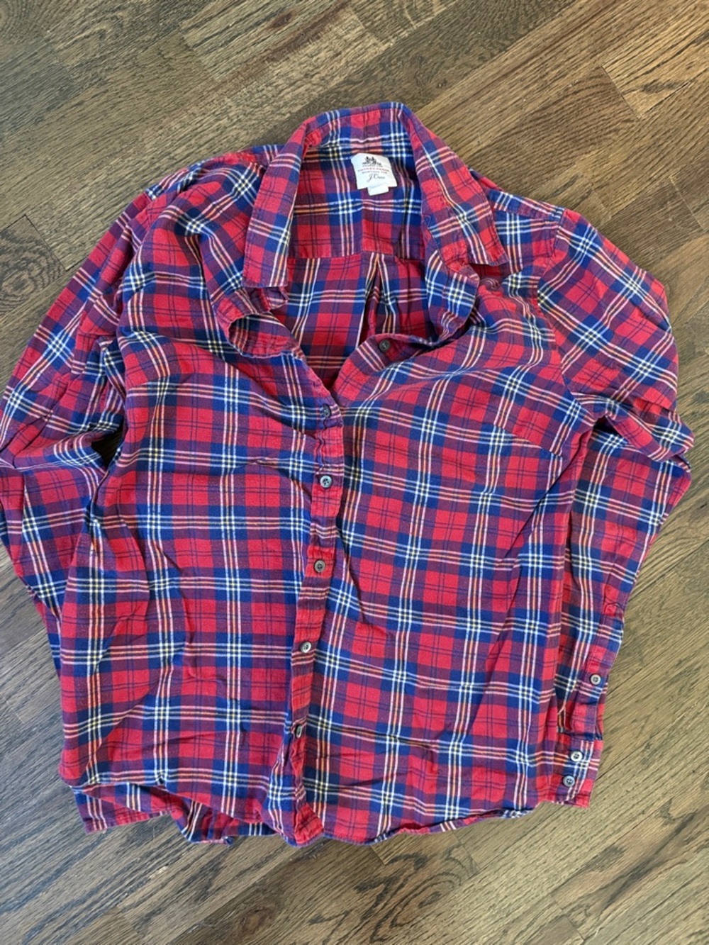 J. Crew X Thomas Mason Red & Navy Plaid Lightweight Button-Down Shirt